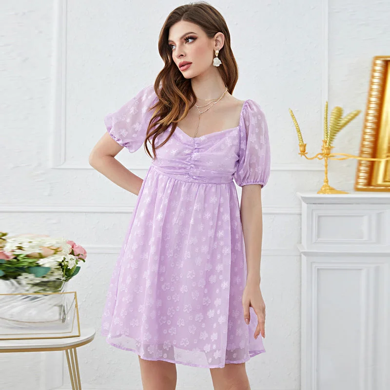 NiDELL LQ-220549 Summer New . French Square Collar Puff Sleeve High Waist Bubble Skirt Backless Dress Spot Tunics Chic elegant NiDELL LQ-220549 Summer New . French Square Collar Puff Sleeve High Waist Bubble Skirt Backless Dress Spot Tunics Chic elegant