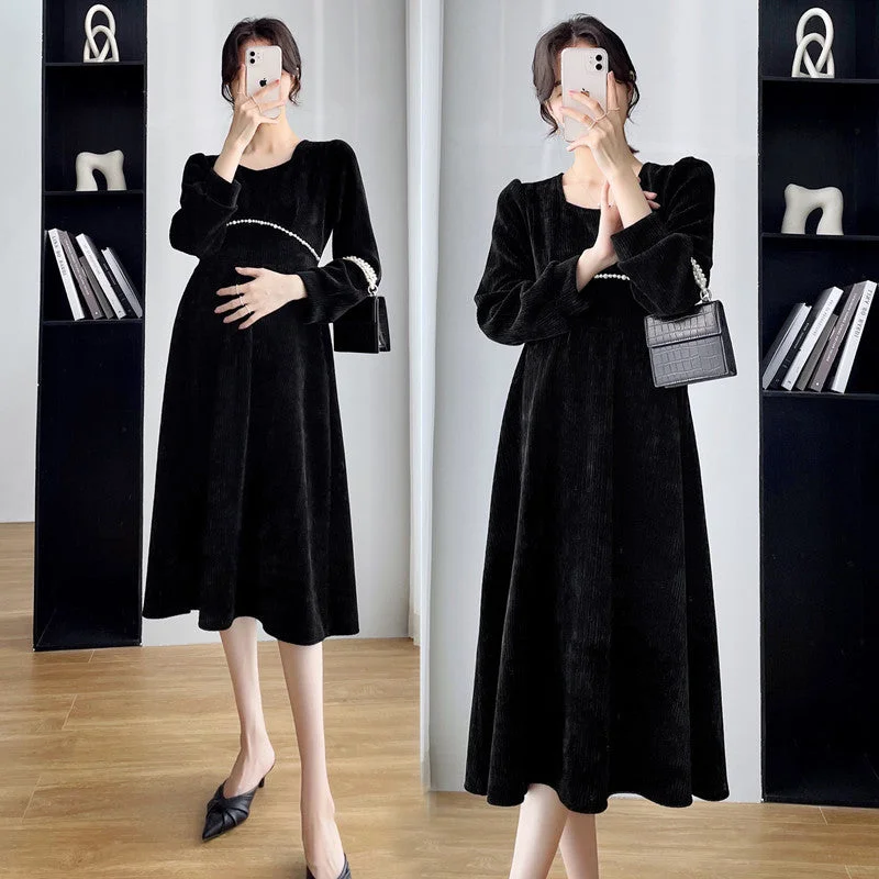 NiDELL Maternity Clothes Autumn and Winter . New Trendy Mom Slim Fit Long Dress for Pregant Women Chenille High Waist Temperament Dress Tunics Leisure comfortable NiDELL Maternity Clothes Autumn and Winter . New Trendy Mom Slim Fit Long Dress for Pregant Women Chenille High Waist Temperament Dress Tunics Leisure comfortable