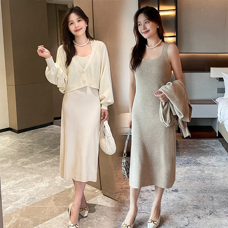 NiDELL Maternity Dress . New Autumn Korean Style Fashionable Knitted Vest Long Dress Two Piece Set for Pregnant Women Dress Advanced Tunics Office stylish NiDELL Maternity Dress . New Autumn Korean Style Fashionable Knitted Vest Long Dress Two Piece Set for Pregnant Women Dress Advanced Tunics Office stylish
