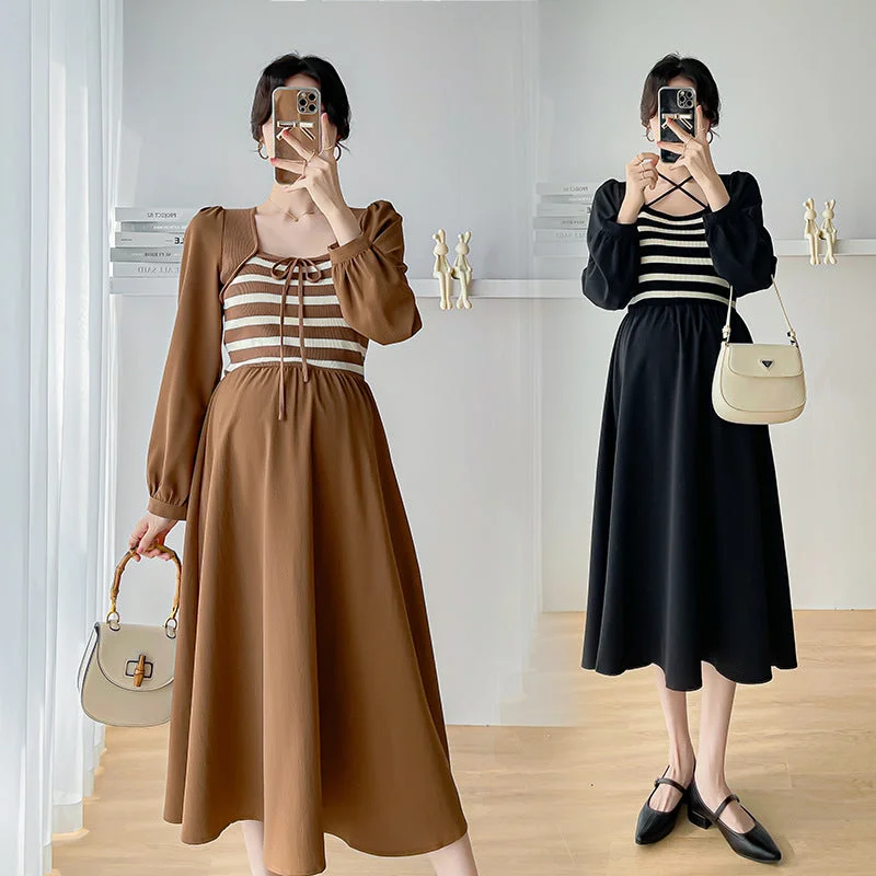 NiDELL Maternity Dress . New Autumn Vintage Knitted Patchwork Stripes Long Dress Fashion Long Sleeve Korean Style Maternity Dress Tunics Denim casual NiDELL Maternity Dress . New Autumn Vintage Knitted Patchwork Stripes Long Dress Fashion Long Sleeve Korean Style Maternity Dress Tunics Denim casual