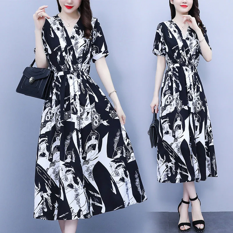 NiDELL One Piece Dropshipping Improved Short-Sleeved Dress . Summer Printed Waist-Controlled Lace-up Loose Pockets V-neck Long Dress Tunics Brand named NiDELL One Piece Dropshipping Improved Short-Sleeved Dress . Summer Printed Waist-Controlled Lace-up Loose Pockets V-neck Long Dress Tunics Brand named