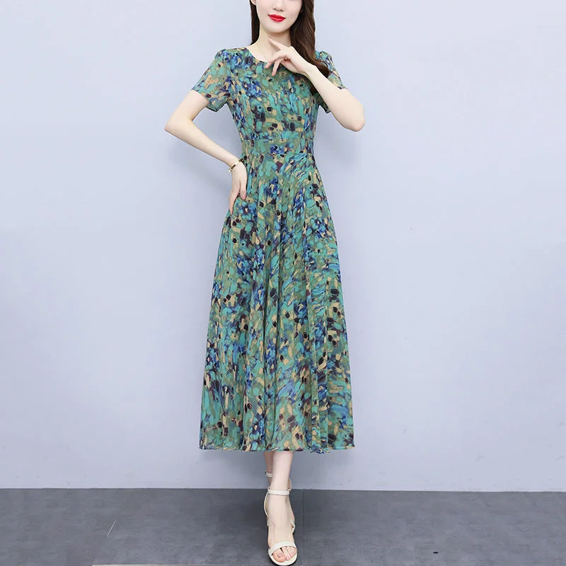 NiDELL Pastoral Style Floral Dress . Summer New Small French Tight Waist Slim Temperament plus Size Long Dress Tunics Versatile stylish NiDELL Pastoral Style Floral Dress . Summer New Small French Tight Waist Slim Temperament plus Size Long Dress Tunics Versatile stylish
