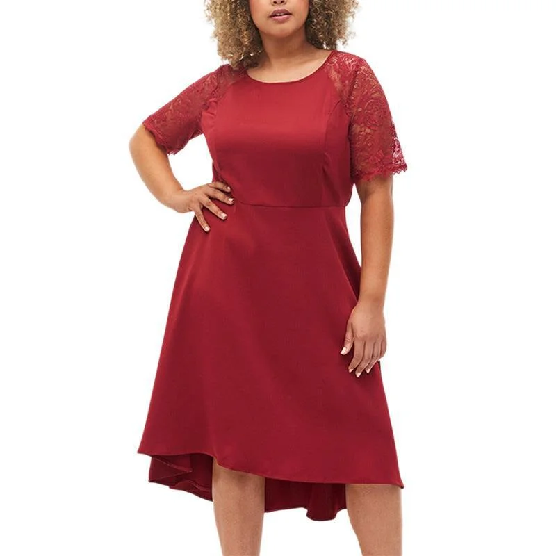 NiDELL . Summer European and American plus Size Women's Clothes Cross-Border Casual Dress Fat Sister High Waist round Neck Lace Dress 230325 Tunics Satin smooth NiDELL . Summer European and American plus Size Women's Clothes Cross-Border Casual Dress Fat Sister High Waist round Neck Lace Dress 230325 Tunics Satin smooth