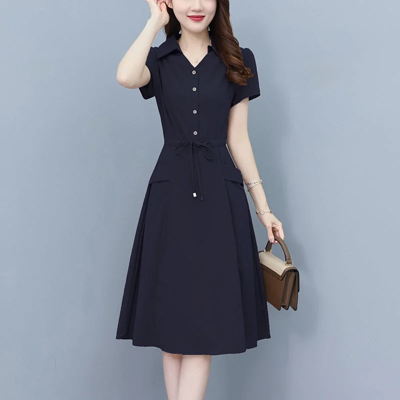 NiDELL . Summer New High-End Middle-Aged Mom Waist-Tight Slimming Belly-Covering Young Man Temperament plus Size Dress Tunics Cozy comfortable NiDELL . Summer New High-End Middle-Aged Mom Waist-Tight Slimming Belly-Covering Young Man Temperament plus Size Dress Tunics Cozy comfortable