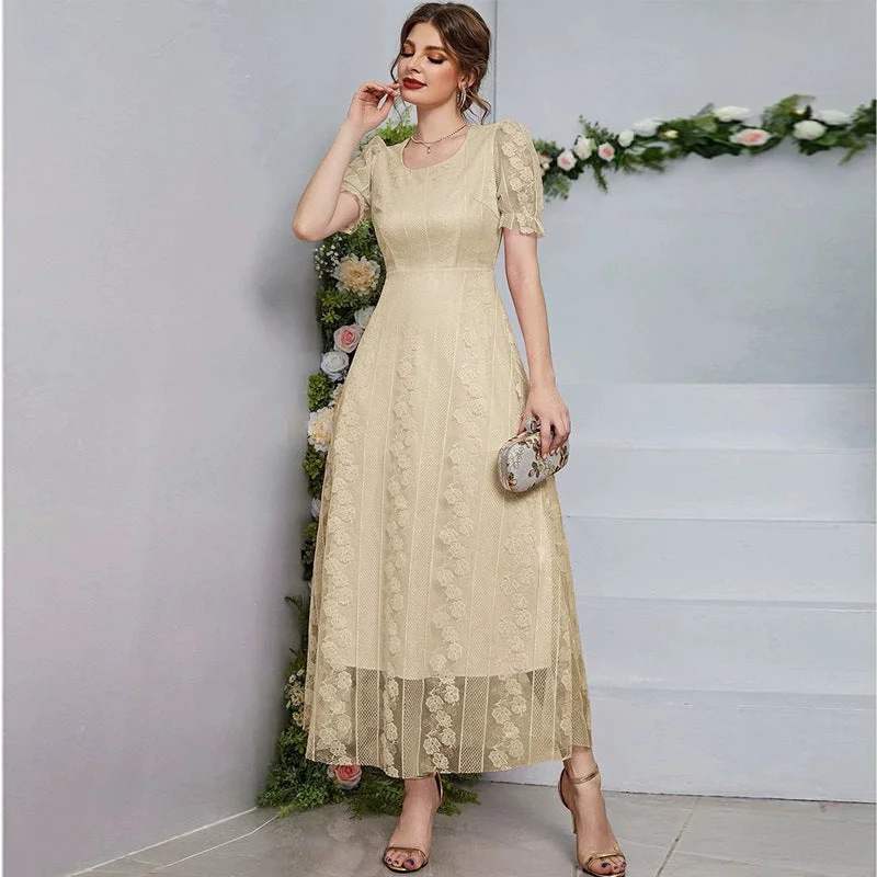 NiDELL ZG-21619 French Minority . Spring and Summer New Slimming Mesh U Collar Solid Color Dress Long Dress Women's Clothing Tunics Versatile functional NiDELL ZG-21619 French Minority . Spring and Summer New Slimming Mesh U Collar Solid Color Dress Long Dress Women's Clothing Tunics Versatile functional