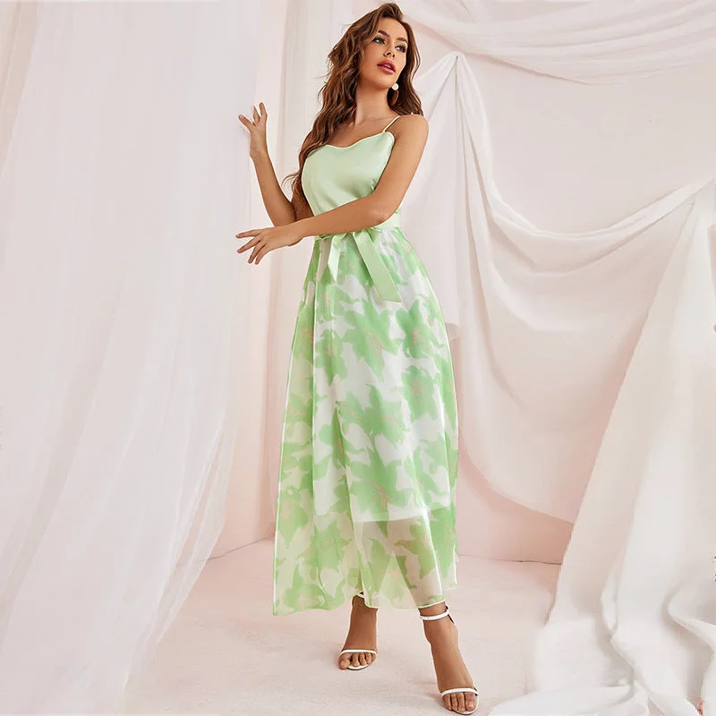 NiDELL ZG-21775 European and American Women's Clothing . Amazon Cross-Border Summer Party Gathering High Waist Sling Tied Dress Tunics Luxurious high-end NiDELL ZG-21775 European and American Women's Clothing . Amazon Cross-Border Summer Party Gathering High Waist Sling Tied Dress Tunics Luxurious high-end