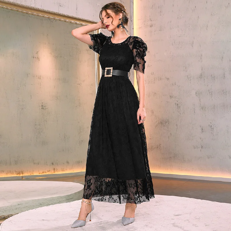 NiDELL ZG-21776 European and American Women's Clothing Amazon Hot Sale Short Sleeve Dress Lace Black Long Dress Dress Suit Tunics Office stylish NiDELL ZG-21776 European and American Women's Clothing Amazon Hot Sale Short Sleeve Dress Lace Black Long Dress Dress Suit Tunics Office stylish