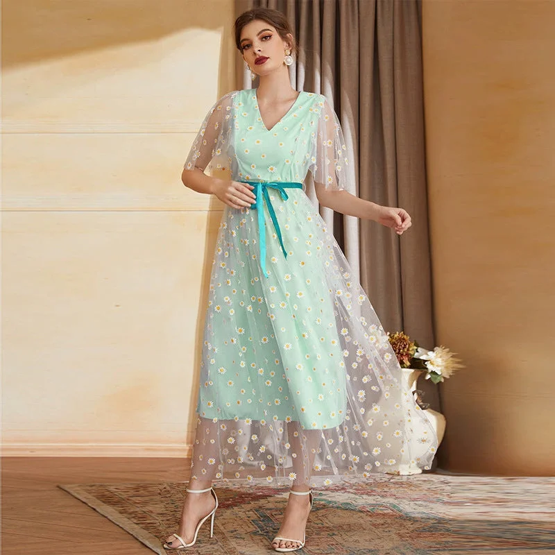 NiDELL ZTY-21435 Cross-Border E-Commerce . Amazon Hot Dress V-neck High Waist A- line Fairy Dress Tunics Stylish modern NiDELL ZTY-21435 Cross-Border E-Commerce . Amazon Hot Dress V-neck High Waist A- line Fairy Dress Tunics Stylish modern