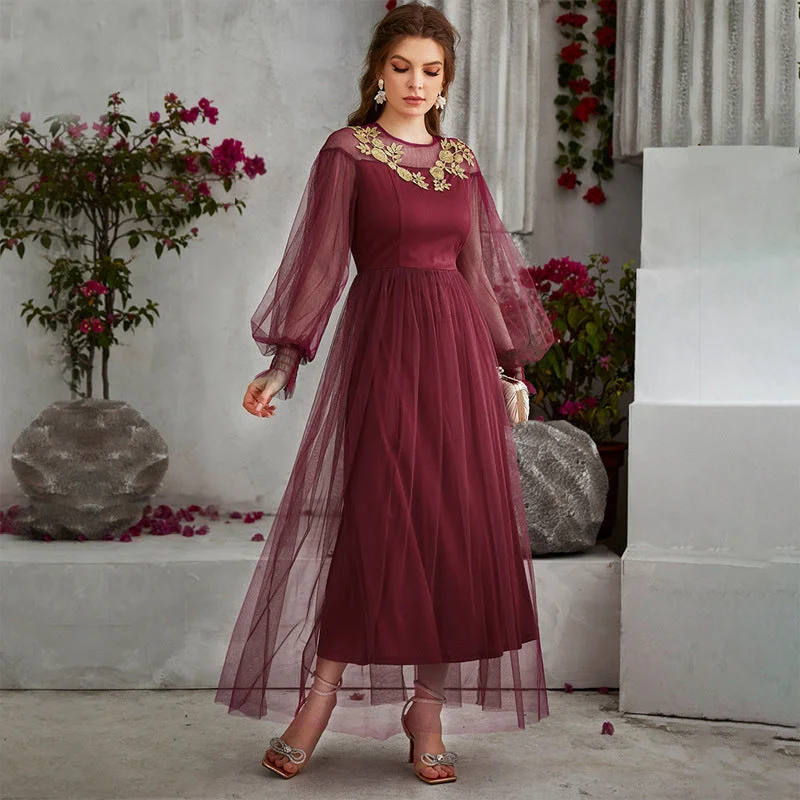 NiDELL ZTY-21547 Women's . Amazon Cross-Border Long-Sleeved Dress Lantern Sleeve Long Dress Lace an Embroidered Skirt Tunics Essential wardrobe NiDELL ZTY-21547 Women's . Amazon Cross-Border Long-Sleeved Dress Lantern Sleeve Long Dress Lace an Embroidered Skirt Tunics Essential wardrobe