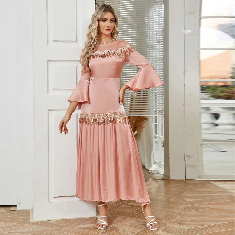 NiDELL ZTY-78 Fashion Autumn New European and American Women's Clothing Elegant Tassel Sequins High Waist Dress in Stock Tunics Winter warm NiDELL ZTY-78 Fashion Autumn New European and American Women's Clothing Elegant Tassel Sequins High Waist Dress in Stock Tunics Winter warm