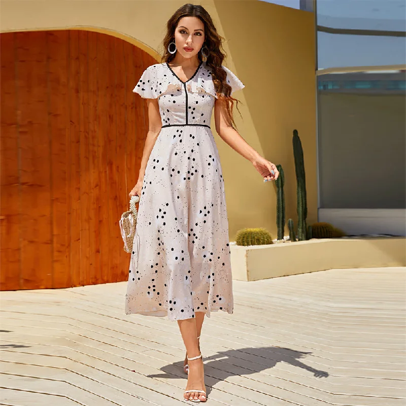 NiDELL Zty-91 European and American Women's Clothing . Summer New V-neck High Waist Slim-Fit Sweet Dress Tunics Fashionable chic NiDELL Zty-91 European and American Women's Clothing . Summer New V-neck High Waist Slim-Fit Sweet Dress Tunics Fashionable chic