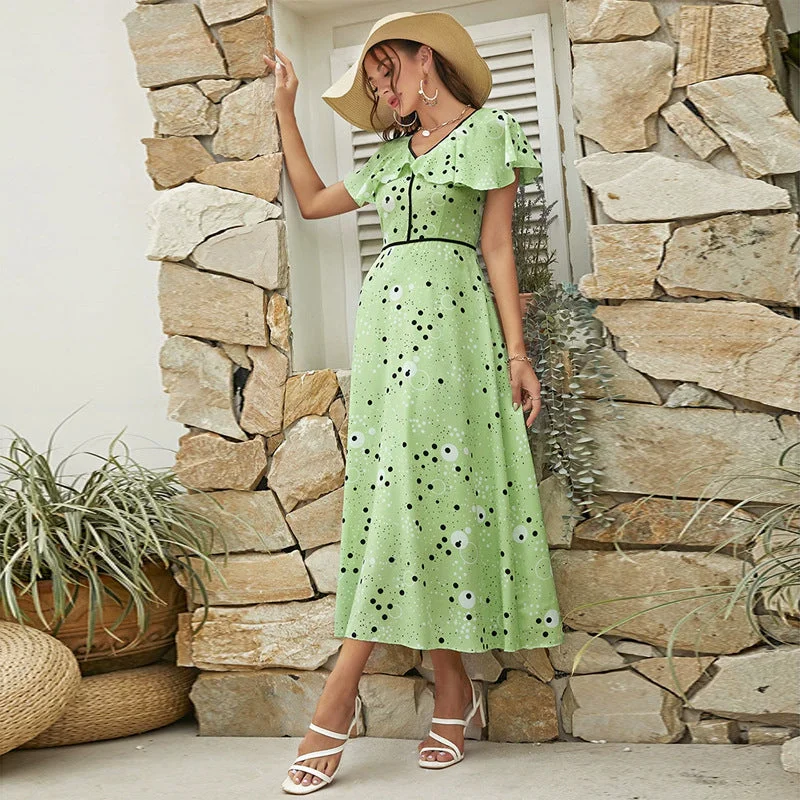 NiDELL Zty-91 Foreign Trade Women's Clothing . Summer New Amazon Cross-Border V-neck High Waist Slim-Fit Sweet Dress Tunics Trendy modern NiDELL Zty-91 Foreign Trade Women's Clothing . Summer New Amazon Cross-Border V-neck High Waist Slim-Fit Sweet Dress Tunics Trendy modern