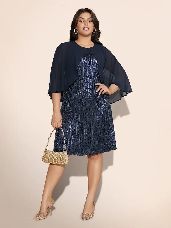 Sequin With Mesh Cape Dress Tunics Yoga stretchy
