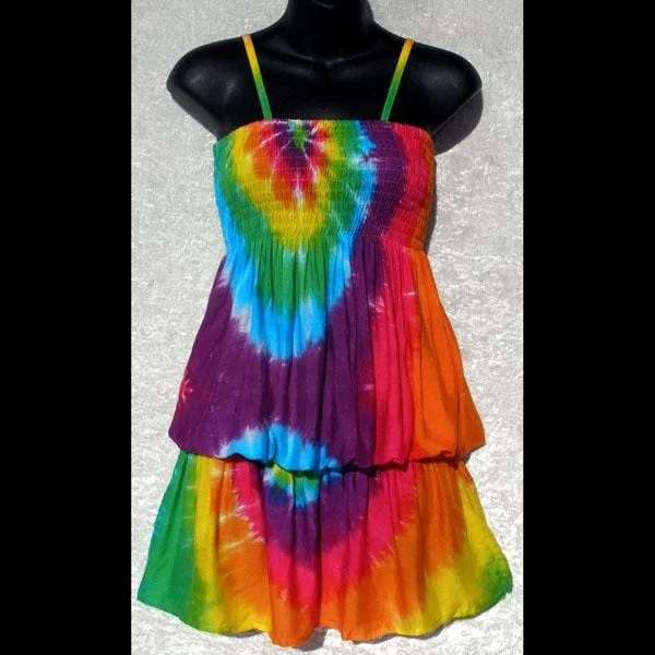 Rainbow Spiral Tie-Dye Elastic Waist Dress Tunics Fleece cozy