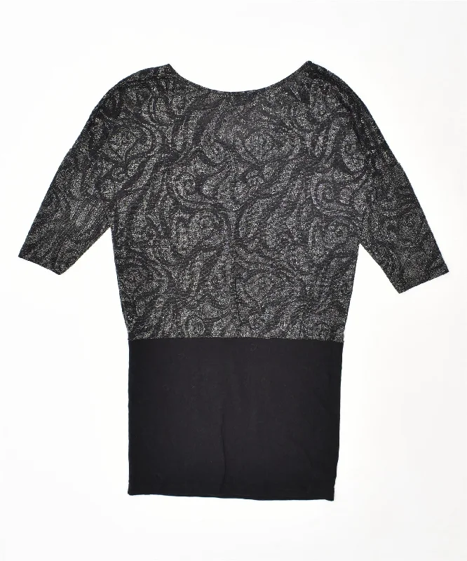 VINTAGE Womens 3/4 Sleeve Drop Waist Dress UK 18 XL Black Geometric Tunics Sophisticated sleek VINTAGE Womens 3/4 Sleeve Drop Waist Dress UK 18 XL Black Geometric Tunics Sophisticated sleek