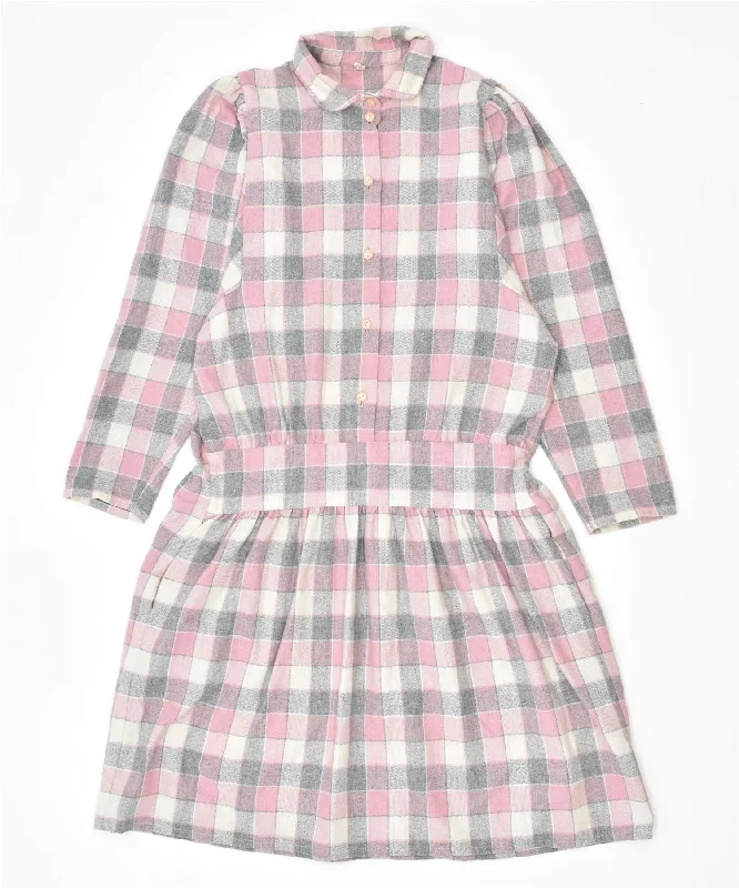 VINTAGE Womens Button Neck Drop Waist Dress IT 44 Medium Pink Check Tunics Versatile functional VINTAGE Womens Button Neck Drop Waist Dress IT 44 Medium Pink Check Tunics Versatile functional