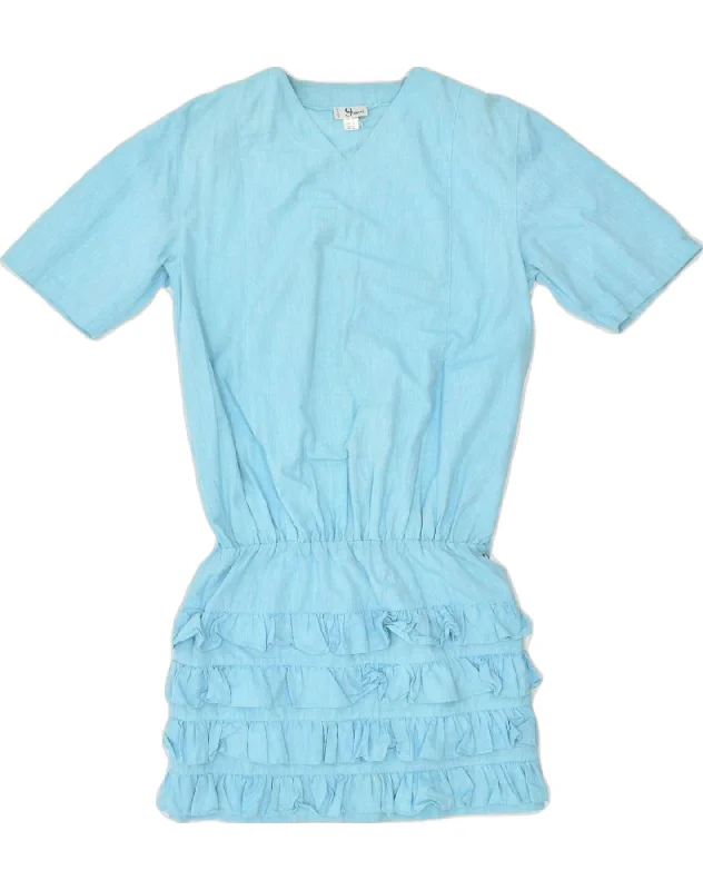 VINTAGE Womens Drop Waist Dress IT 42 Medium Turquoise Cotton Tunics Denim casual
