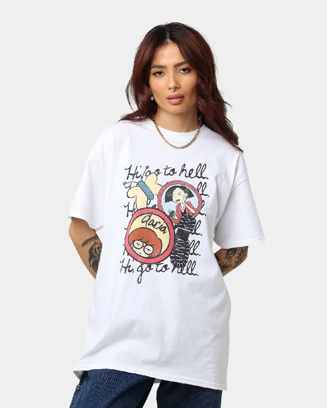 American Thift X Daria Go To Hell T-Shirt White Print Jacquard Patchwork