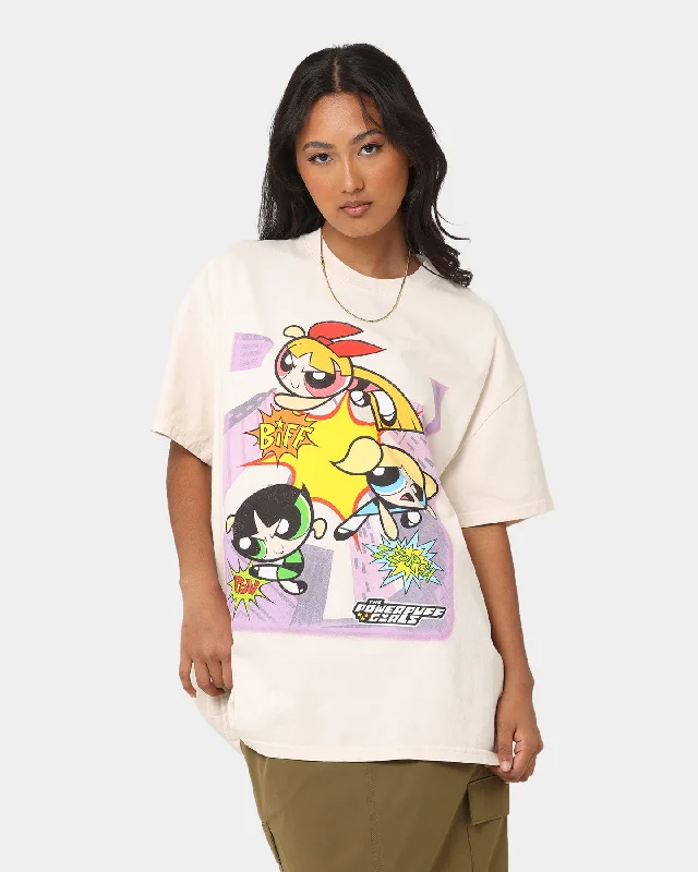 American Thrift X Powerpuff Girls Heavyweight Action Vintage T-Shirt Off White Beaded Sequined Faux Fur