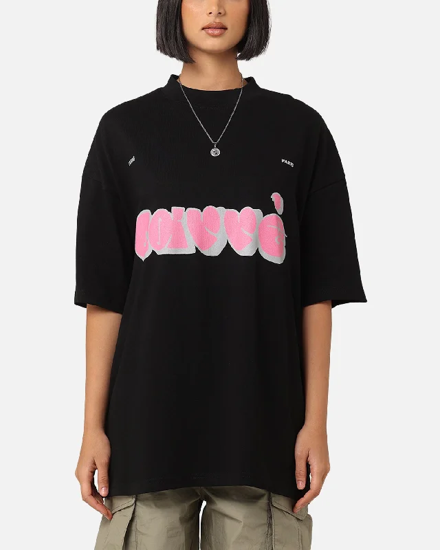 Carre Experienced Mock Oversized T-Shirt Black Solid Print Embellished