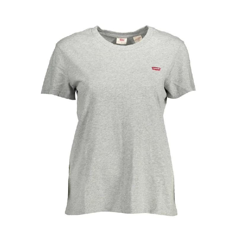 "Gray Cotton Women T-Shirt" Mesh Blend Leather Blend Suede Blend