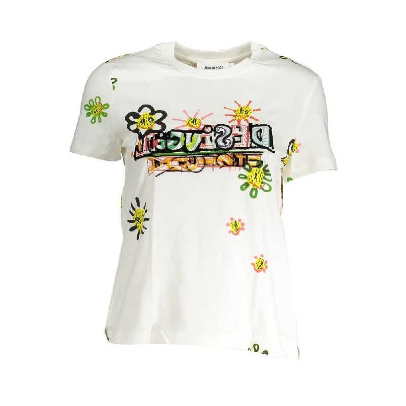 White Cotton Women T-Shirt Denim Fabric Leather Fabric Suede Fabric