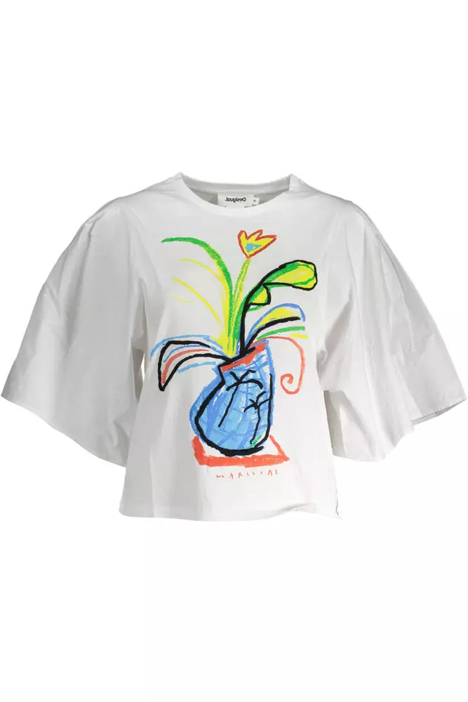 White Cotton Women T-Shirt Hooded Caped Shawl Collar