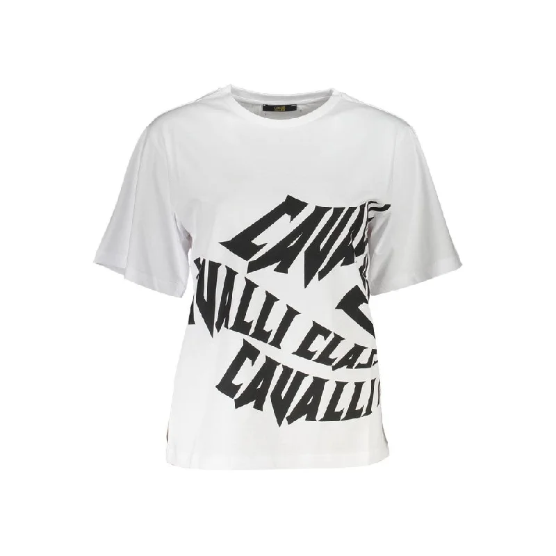 White Cotton Women T-Shirt Welt Pockets Slit Pockets