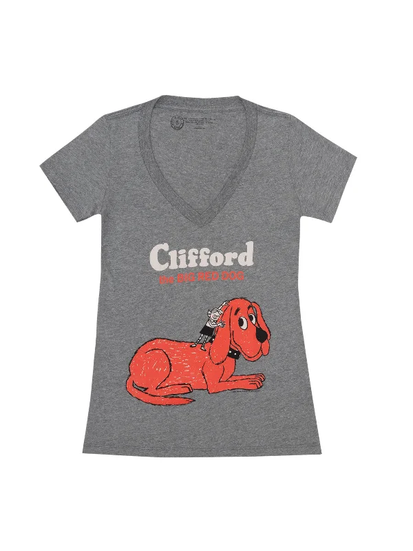 Clifford the Big Red Dog Women's V-Neck T-Shirt Hooded Caped Shawl Collar