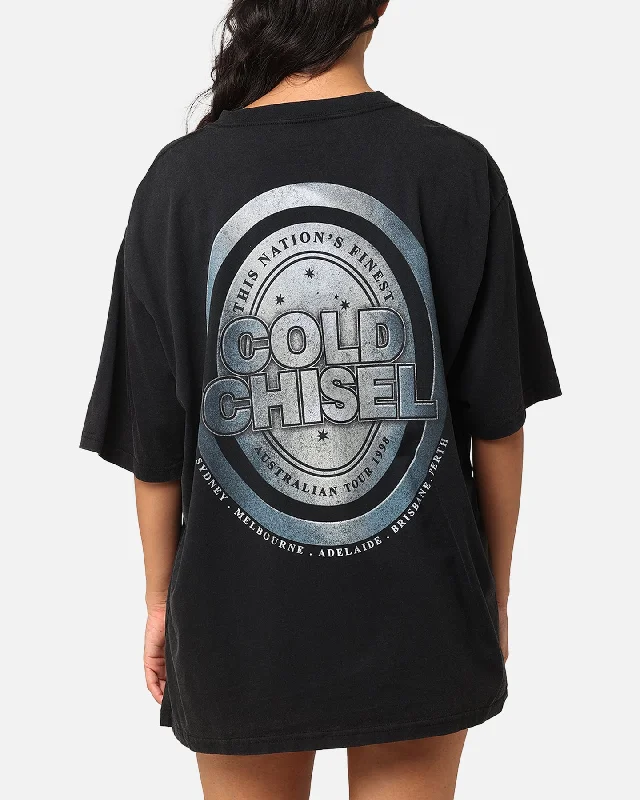 Cold Chisel Cold Chisel T-Shirt Washed Black Print Jacquard Patchwork