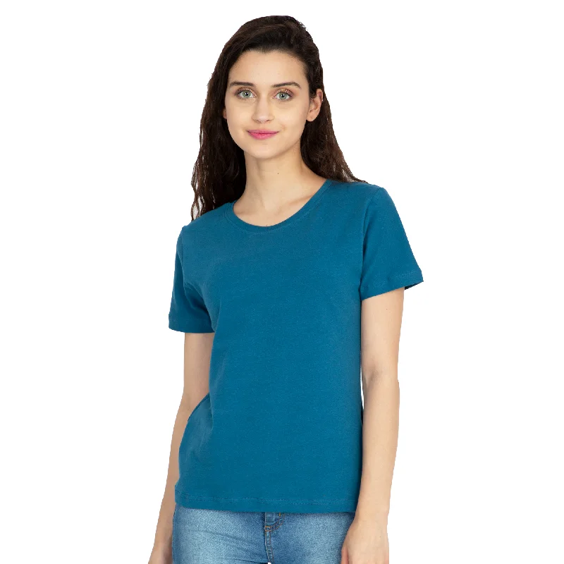 Cotton Stretchable Women T-Shirt Solid Color | Blue