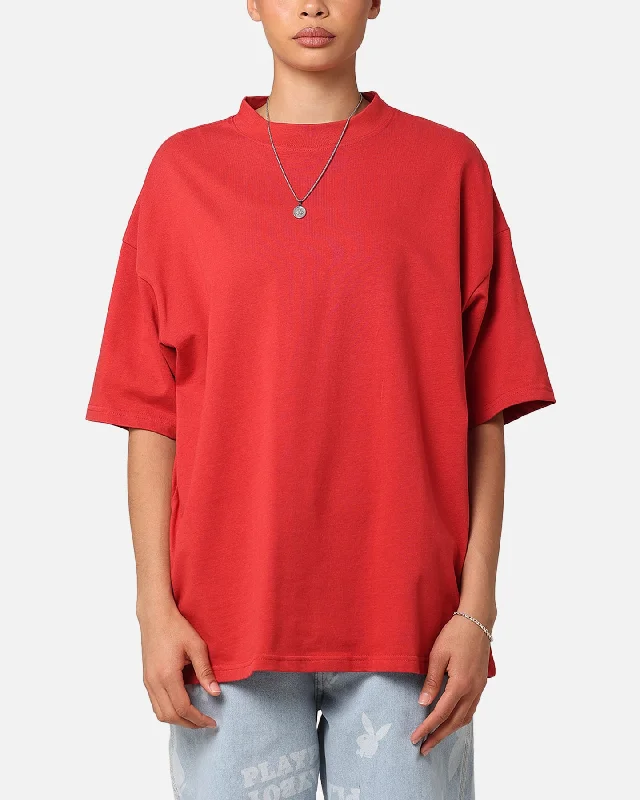 Culture Kings Oversized Blank T-Shirt Red Notch Collar Peter Pan Collar Cowl Neck