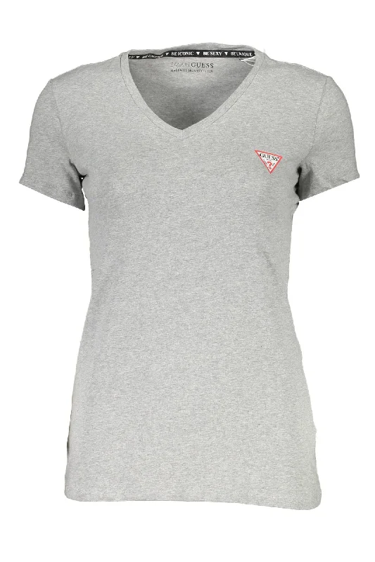 Gray Cotton Women T-Shirt Notch Collar Peter Pan Collar Cowl Neck