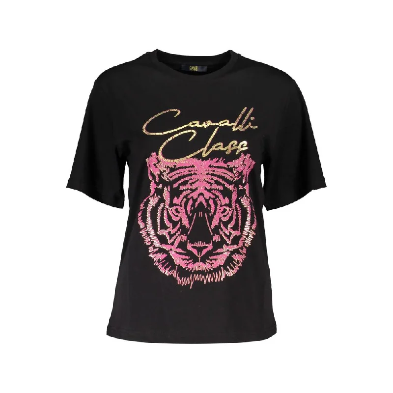 Black Cotton Women T-Shirt Lace Blend Ribbed Blend Corduroy Blend