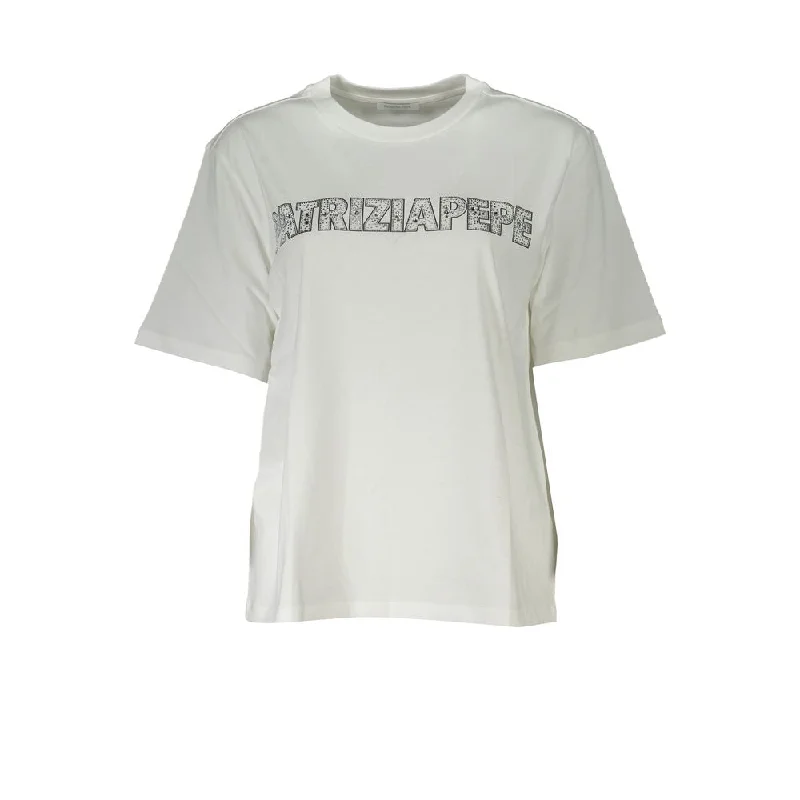 Elegant Short Sleeve Crew Neck T-Shirt with Rhinestone Detail Zippered Buttoned Snapped Elegant Short Sleeve Crew Neck T-Shirt with Rhinestone Detail Zippered Buttoned Snapped