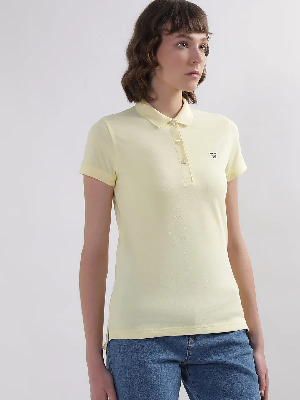 Gant Yellow Regular Fit Polo T-Shirt Graphic T-Shirt Round Neck Polyester