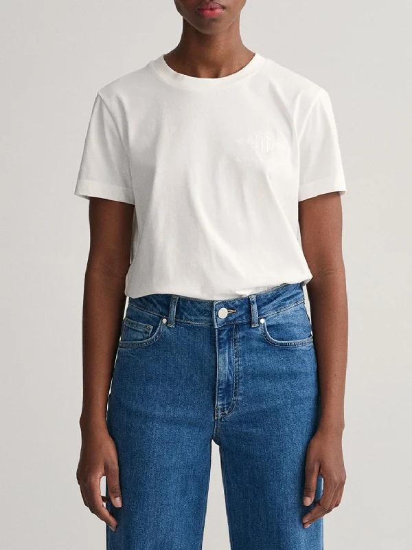 Gant White Preppy Regular Fit T-Shirt Houndstooth Herringbone Solid