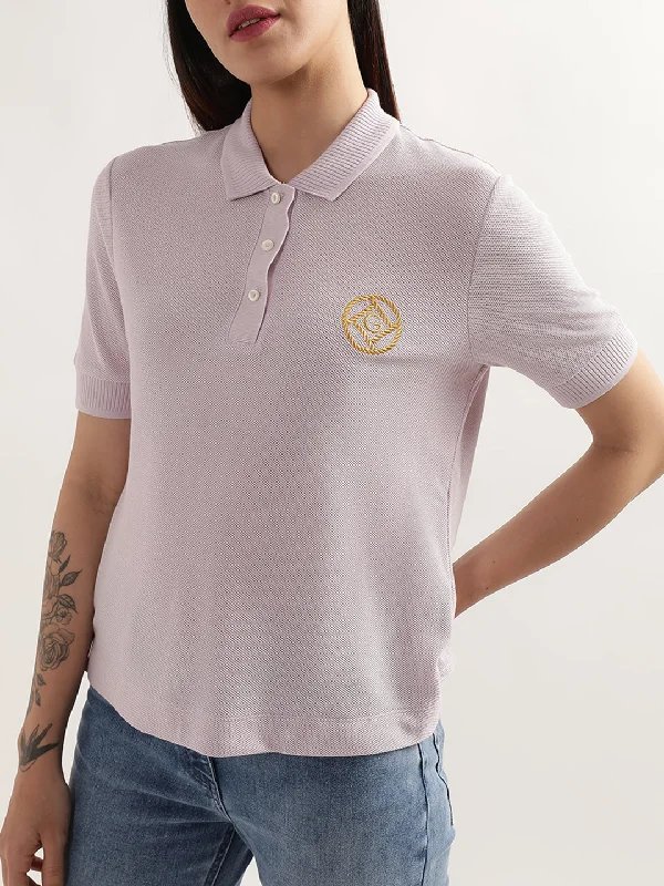 Gant Lilac Preppy Relaxed Fit Polo T-Shirt Chenille Blend Fleece Blend Nylon Blend