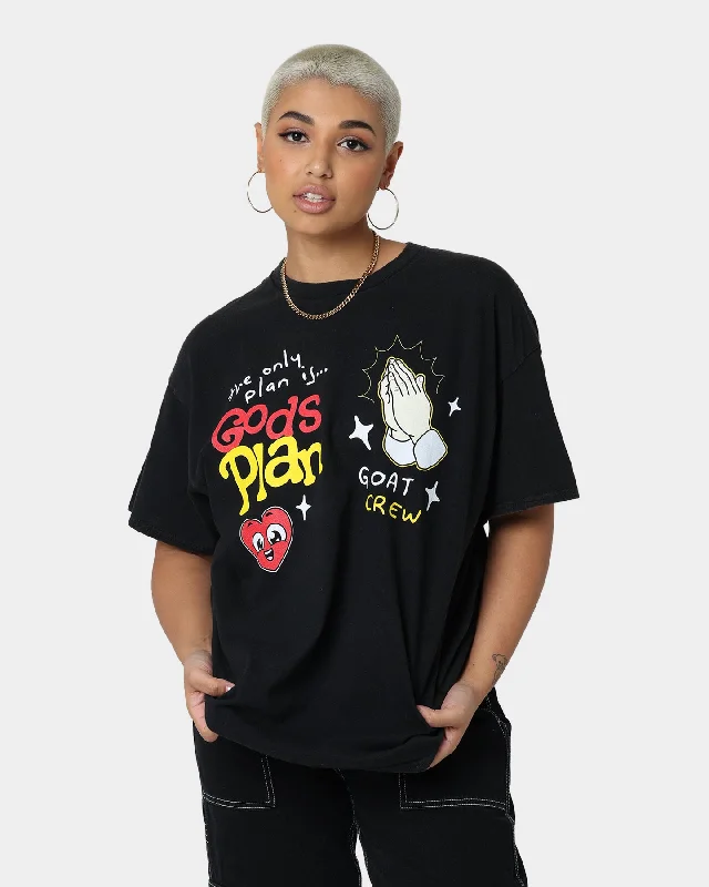 Goat Crew Godsplan T-Shirt Washed Black Embroidered Appliqued Beaded