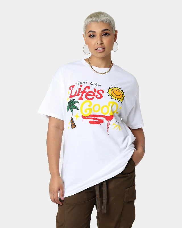 Goat Crew Life Is Good T-Shirt White Faux Fur Fabric Real Fur Fabric Shearling Fabric Goat Crew Life Is Good T-Shirt White Faux Fur Fabric Real Fur Fabric Shearling Fabric
