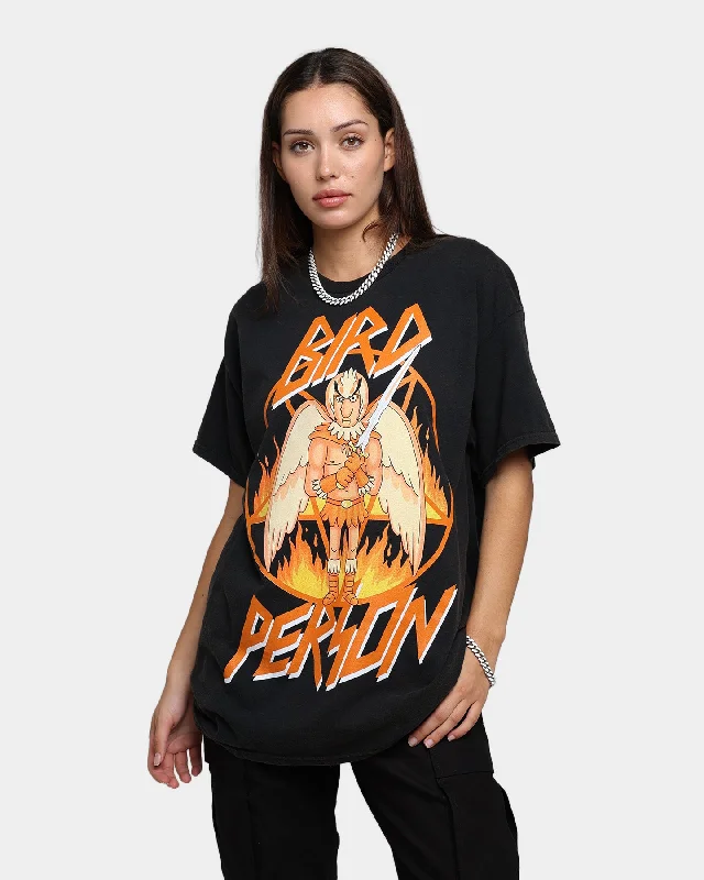 Goat Crew X Rick And Morty Bird Person Vintage T-Shirt Black Wash Ribbed Striped Patterned Goat Crew X Rick And Morty Bird Person Vintage T-Shirt Black Wash Ribbed Striped Patterned