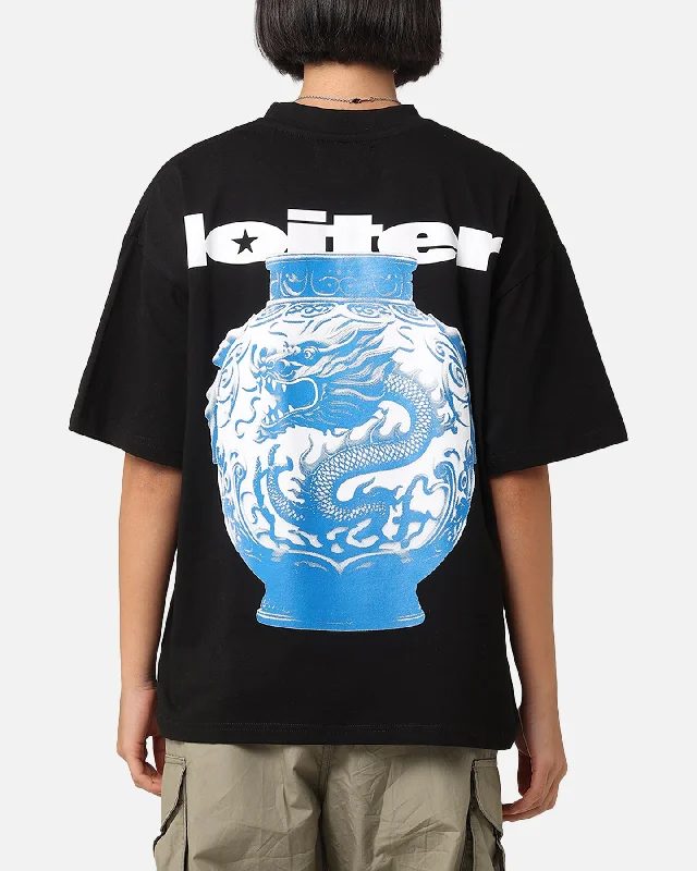 Loiter Fine China T-Shirt Black Thin T-Shirt Open Front Quick Dry