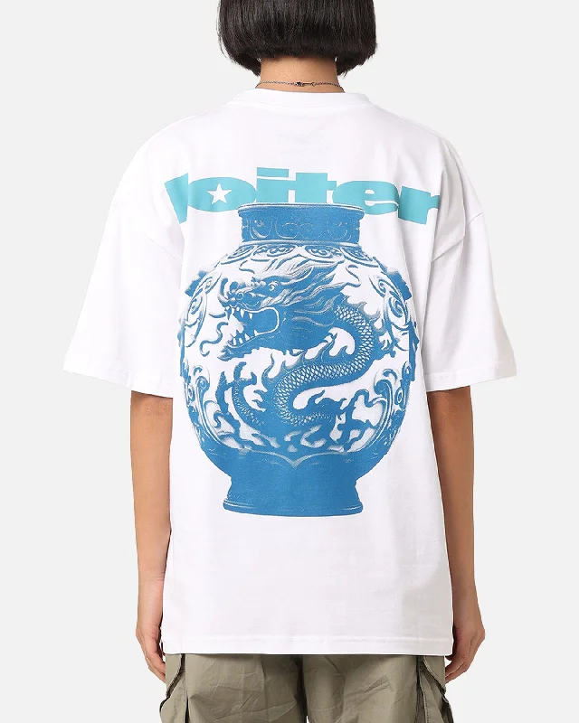 Loiter Fine China T-Shirt White Denim Fabric Leather Fabric Suede Fabric