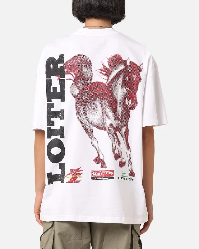 Loiter Horse Power Vintage T-Shirt White Cotton Fabric Linen Fabric Terry Fabric