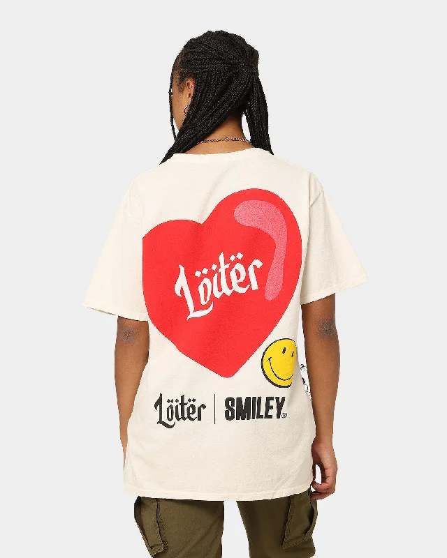 Loiter X Smiley I Heart Loiter T-Shirt Off White Striped Floral Plaid