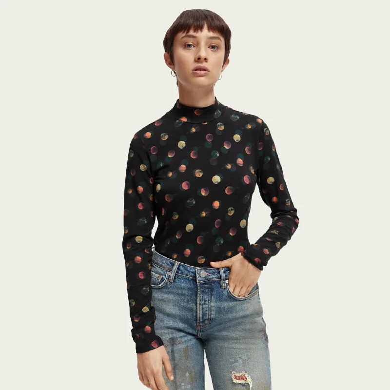 Long Sleeve Printed Slim Fit Turtleneck T-Shirt (Planets) Chenille Brocade Lace
