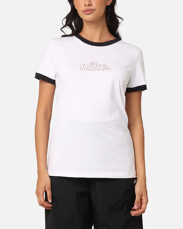 Nike Women's Sportswear Ringer T-Shirt White/Black Mesh Canvas Denim