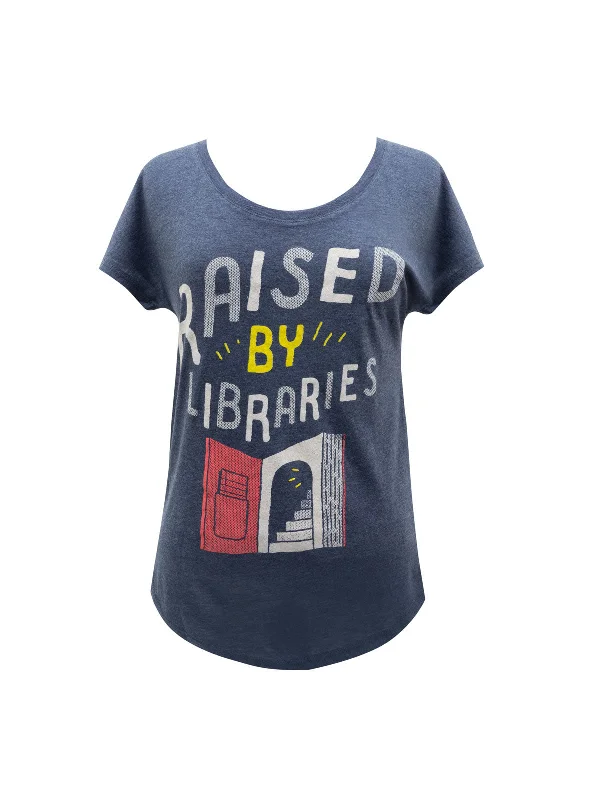 Raised by Libraries Women’s Relaxed Fit T-Shirt (Vintage Navy) Layered Multi-layer Single Layer