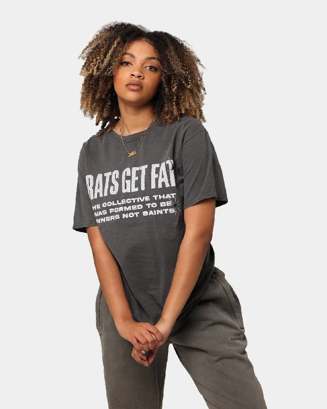 Rats Get Fat Collective Vintage T-Shirt Black Wash Solid Print Embellished
