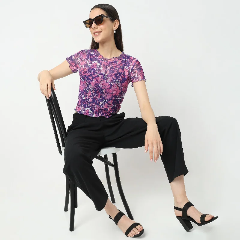Regular Fit Printed T-Shirt Satin Blend Silk Blend Wool Blend